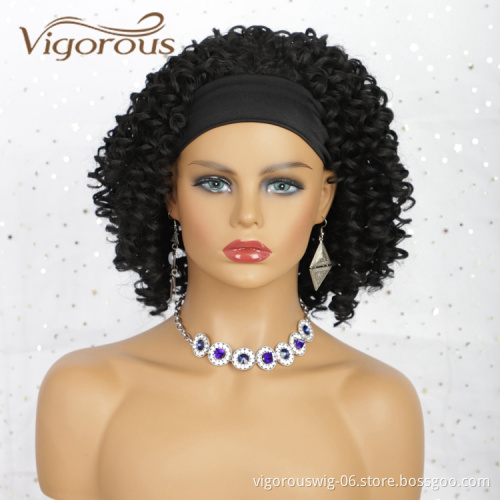 Wholesale Best Manufacturers Spiral Curly For Black Women Good Quality Cheap Headband Black Short Afro Hair Synthetic Wigs Curly